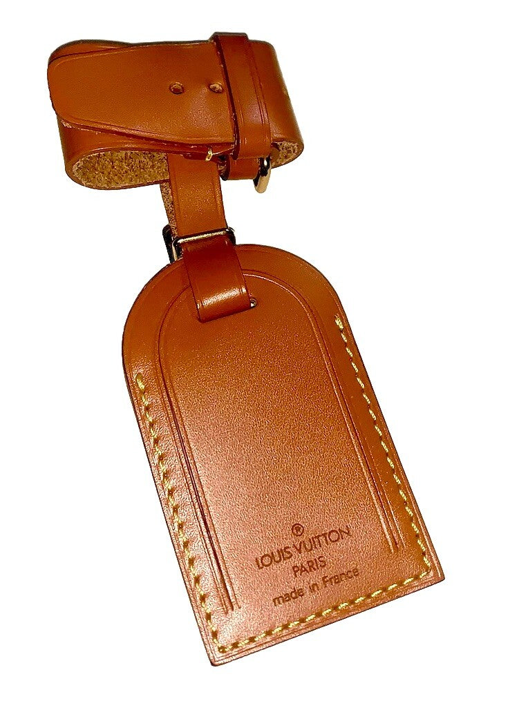 Rare Louis Vuitton Cognac Calfskin Leather Tag w/ Strap 1 Set- France