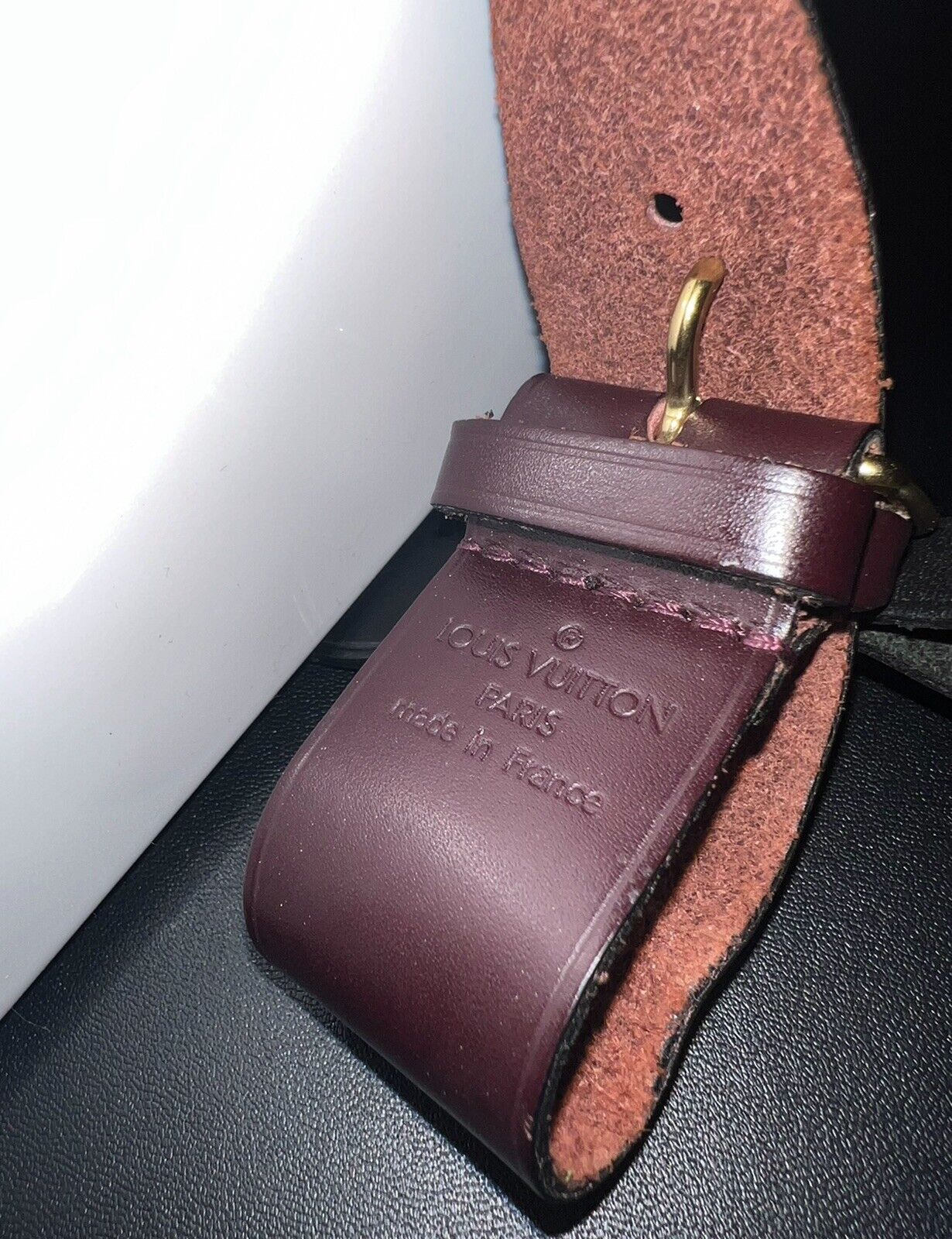 Louis Vuitton Maroon Bordeaux Strap Loop Brown Goldtone Buckle Poignet UEC