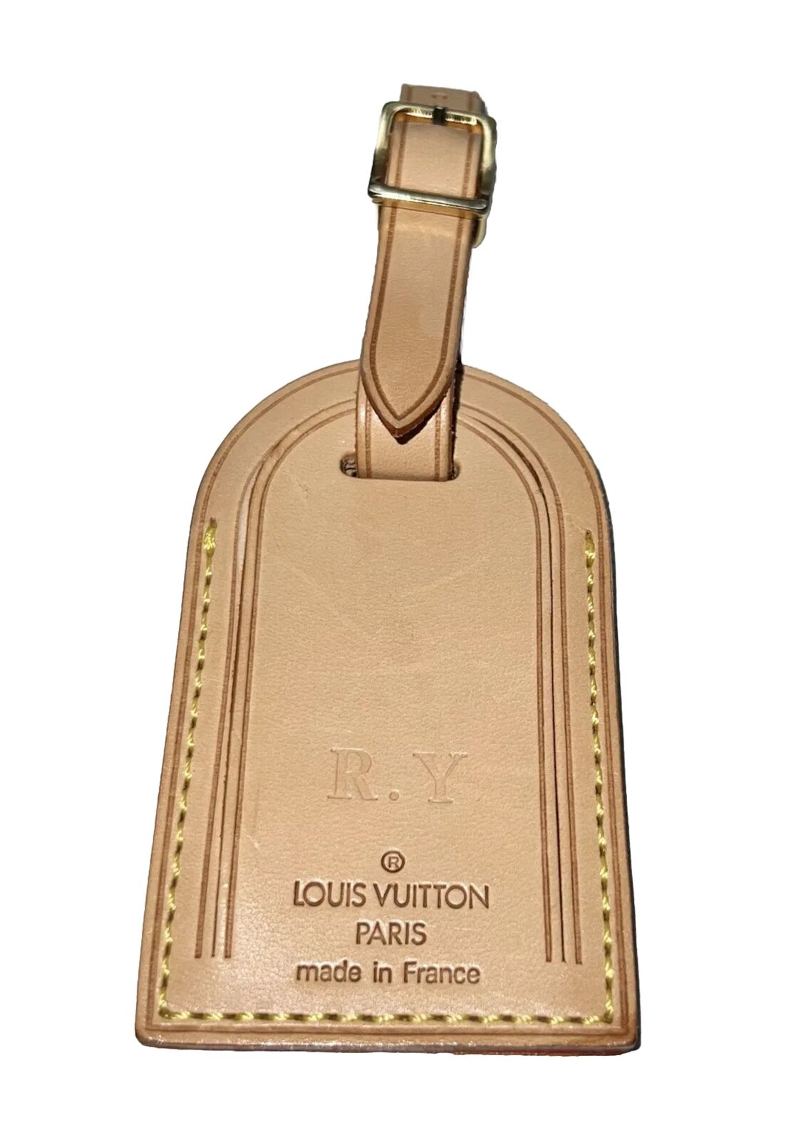 Louis Vuitton Name Tag w/ RY Initials Natural Vachetta Large Authentic