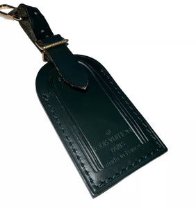 Louis Vuitton Winter Green Leather ID Tag Small Goldtone Rare “Blank”