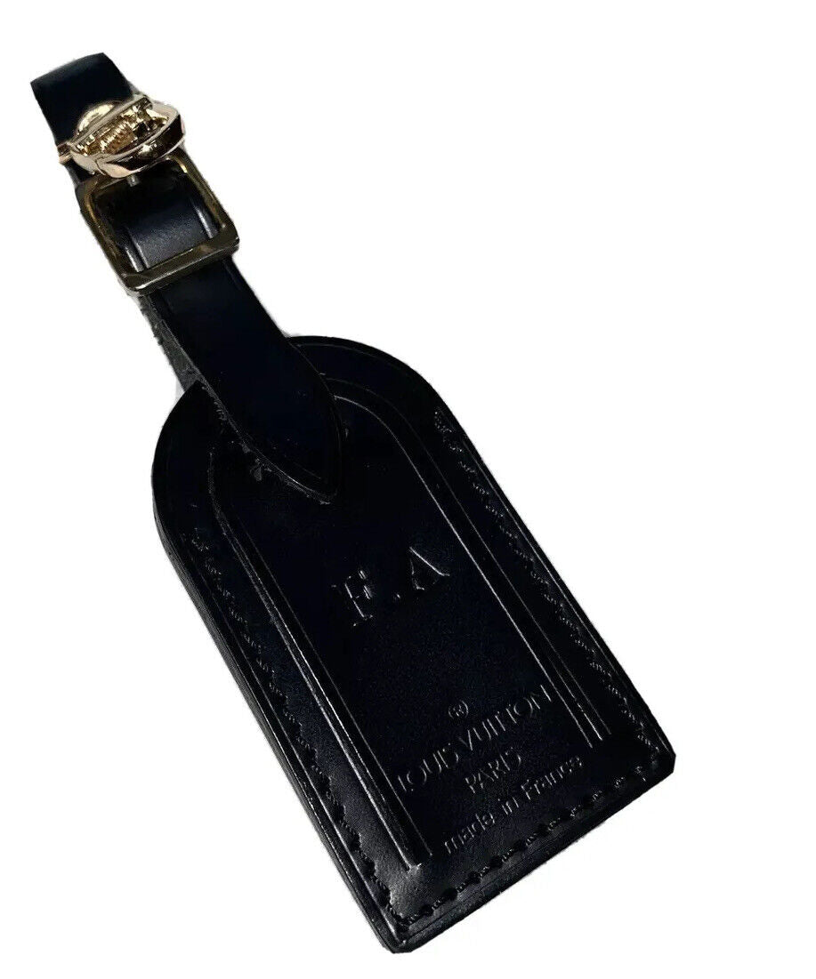Louis Vuitton Name Tag w/ FA Stamped Black Leather Small Goldtone - France