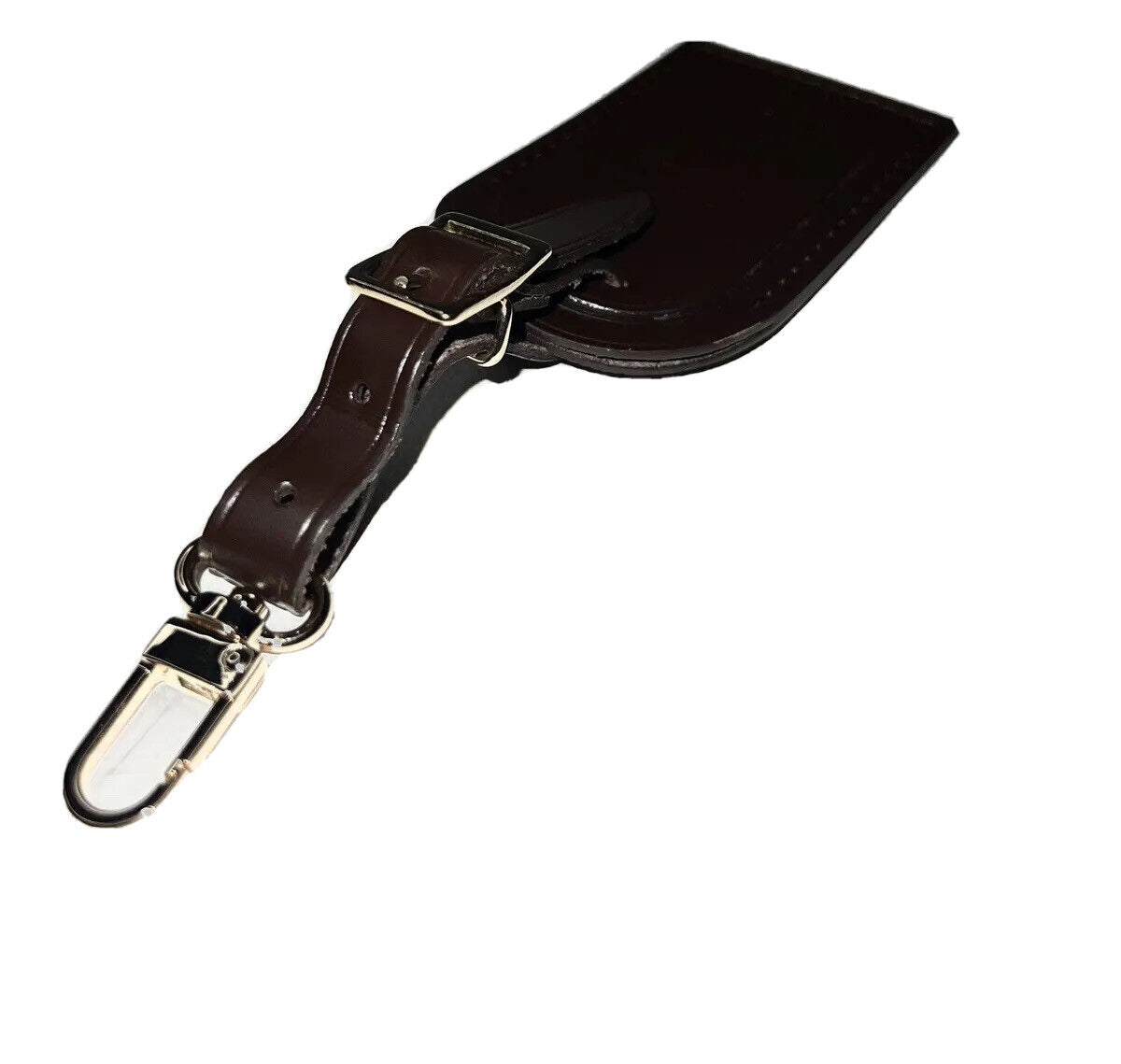 Louis Vuitton Brown Name Tag w/ JUN Initials Damier Ebene Leather Goldtone