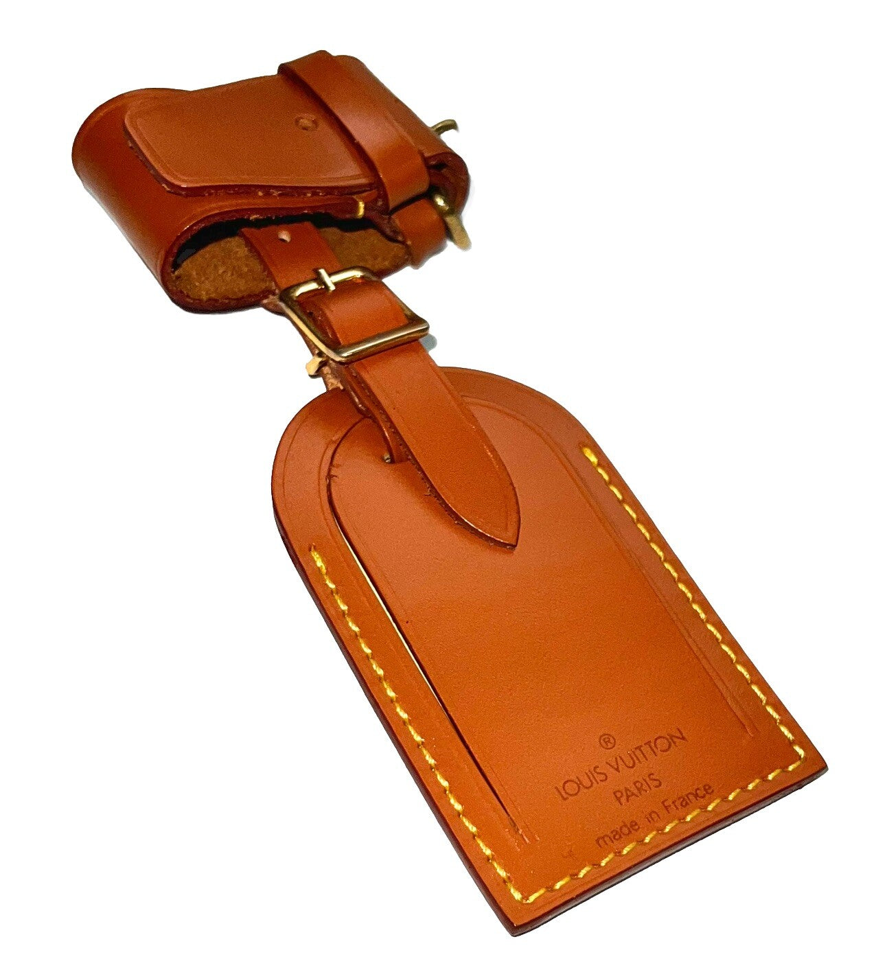 Rare Louis Vuitton Cognac Calfskin Leather Tag w/ Strap 1 Set- France