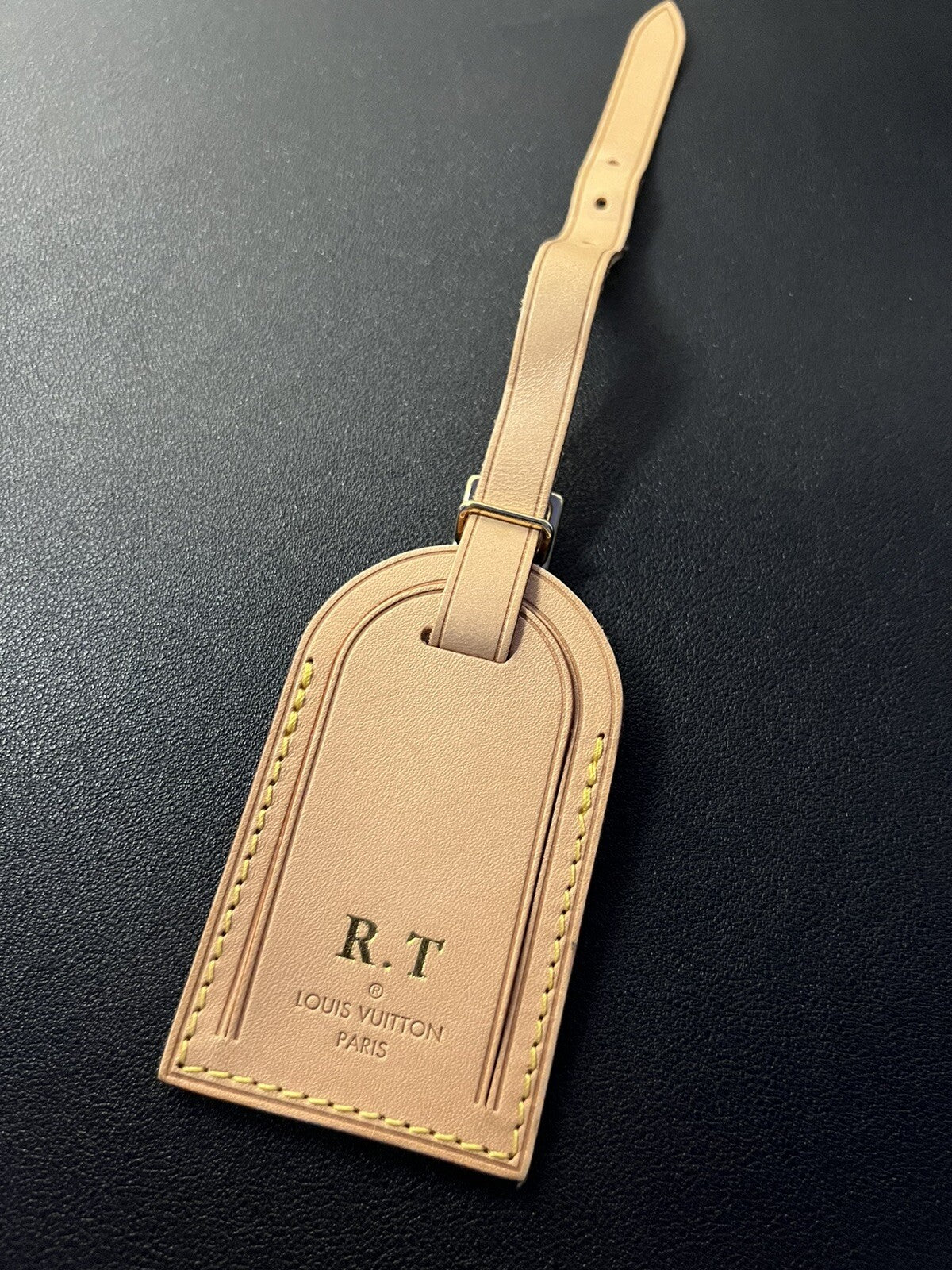 Louis Vuitton Paris ID Name Tag w/ R T Golden Stamp- Natural Vachetta TR Large