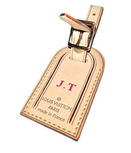 Louis Vuitton Name Tag w/ JT Initials Goldtone - Natural Vachetta Small