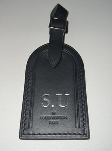 Louis Vuitton Paris Black Leather ID Tag w/ Silvertone SU Initials