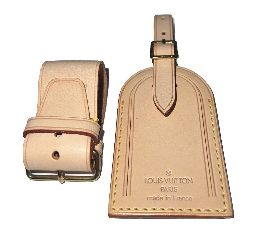 Louis Vuitton Luggage Tag Natural Vachetta w/ Strap Poignet Goldtone - 1 Set