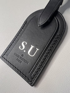 Louis Vuitton Paris Black Leather ID Tag w/ Silvertone SU Initials