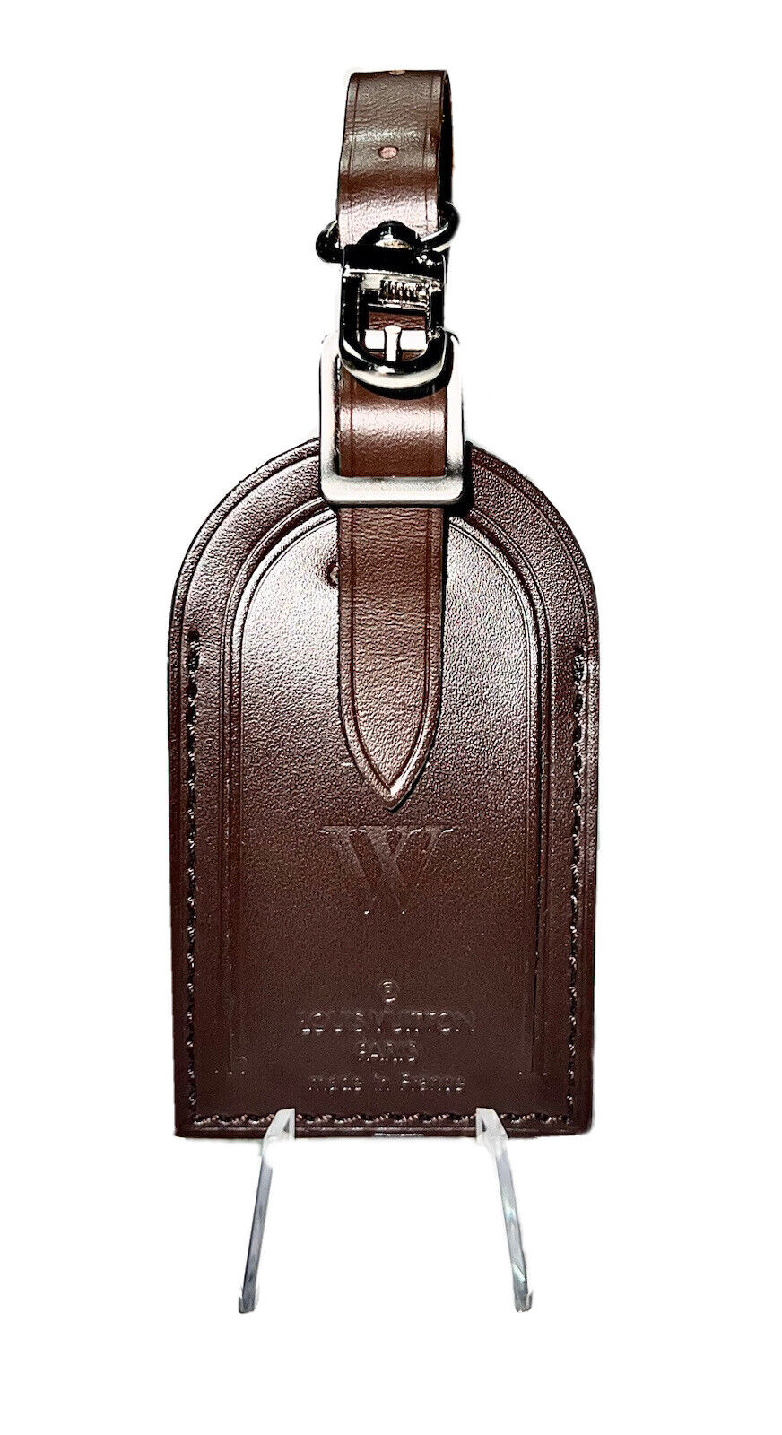 Louis Vuitton Name Tag w/ KW Hawaii Hibiscus Damier Ebene Leather Silvertone
