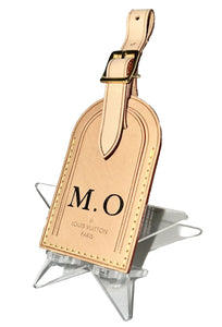 Louis Vuitton Name Leather Tag w/ MO Initials Natural Vachetta Large Authentic