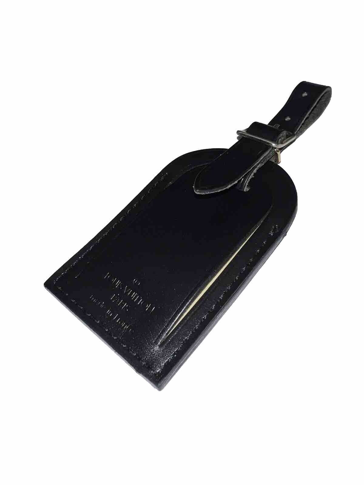 Louis Vuitton Luggage Tag w/ WF Initials Goldtone Black Leather Goldtone