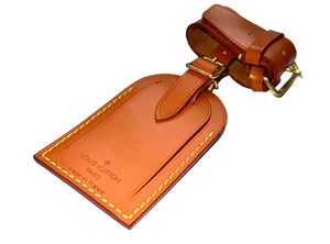 Rare Louis Vuitton Cognac Calfskin Leather Tag w/ Strap 1 Set- France