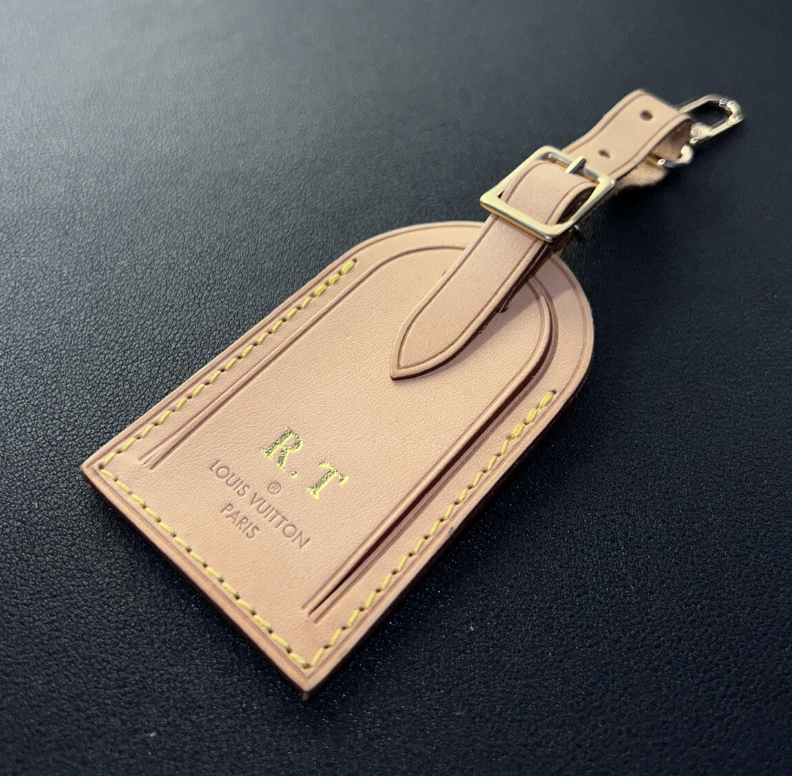 Louis Vuitton Paris ID Name Tag w/ R T Golden Stamp- Natural Vachetta TR Large