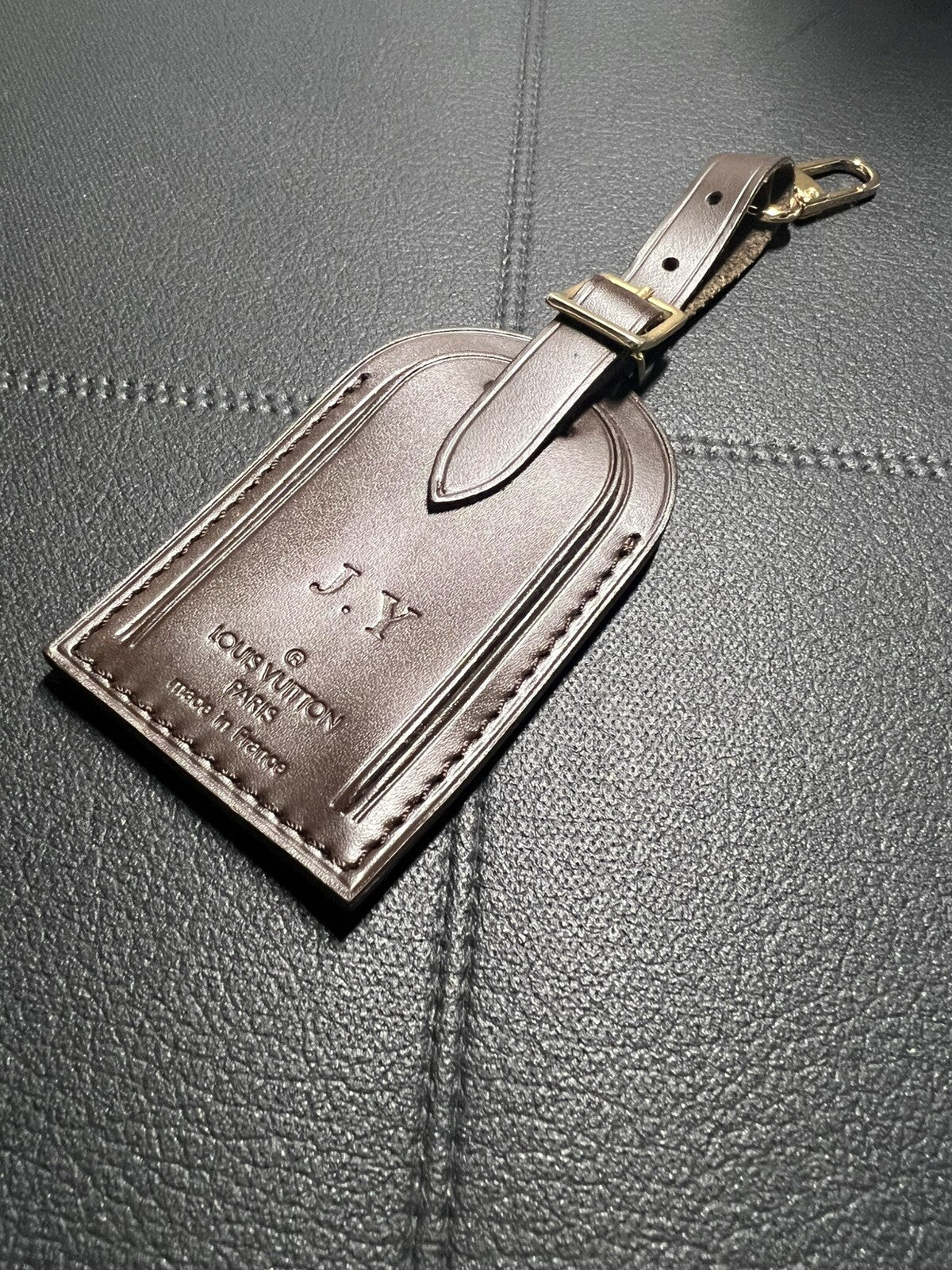 Louis Vuitton ID Name Tag w/ JY Stamped J Y Large Damier Ebene Goldtone - France