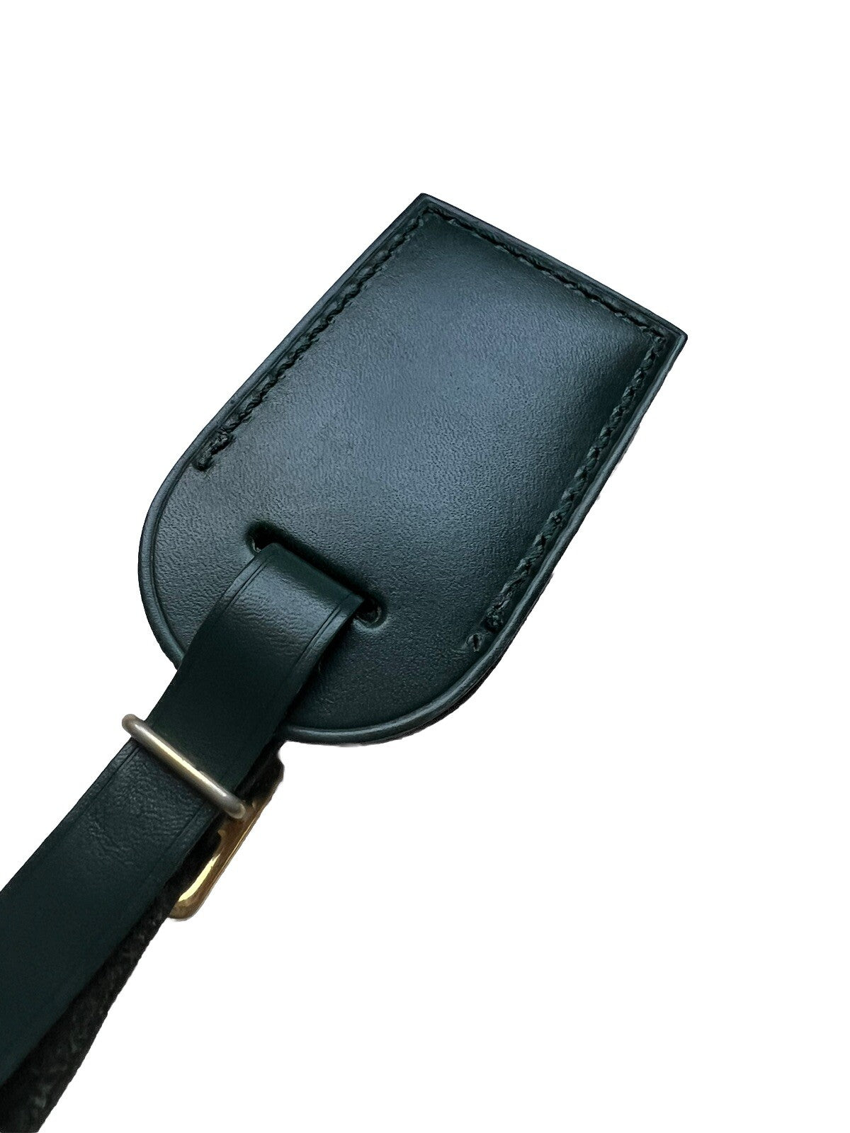 Louis Vuitton Winter Green Leather ID Tag Small Goldtone Rare “Blank”
