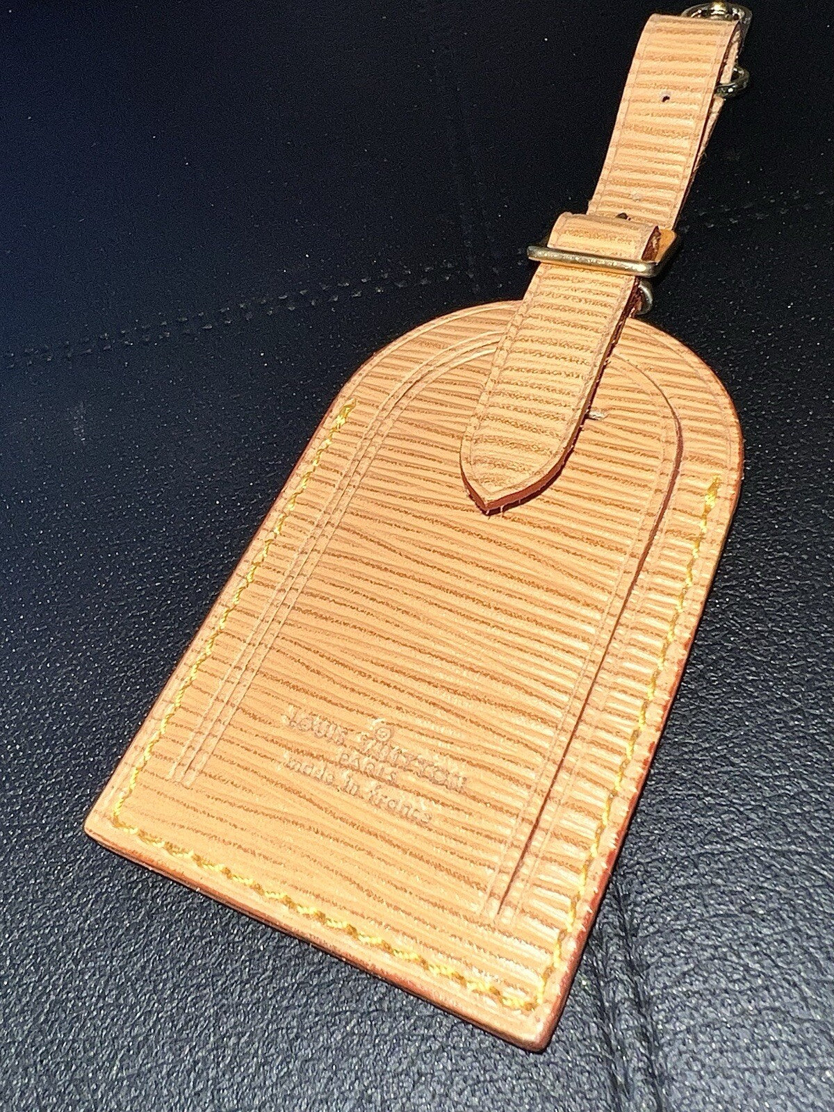 Louis Vuitton Luggage Name Tag Epi Beige Leather Large Pristine