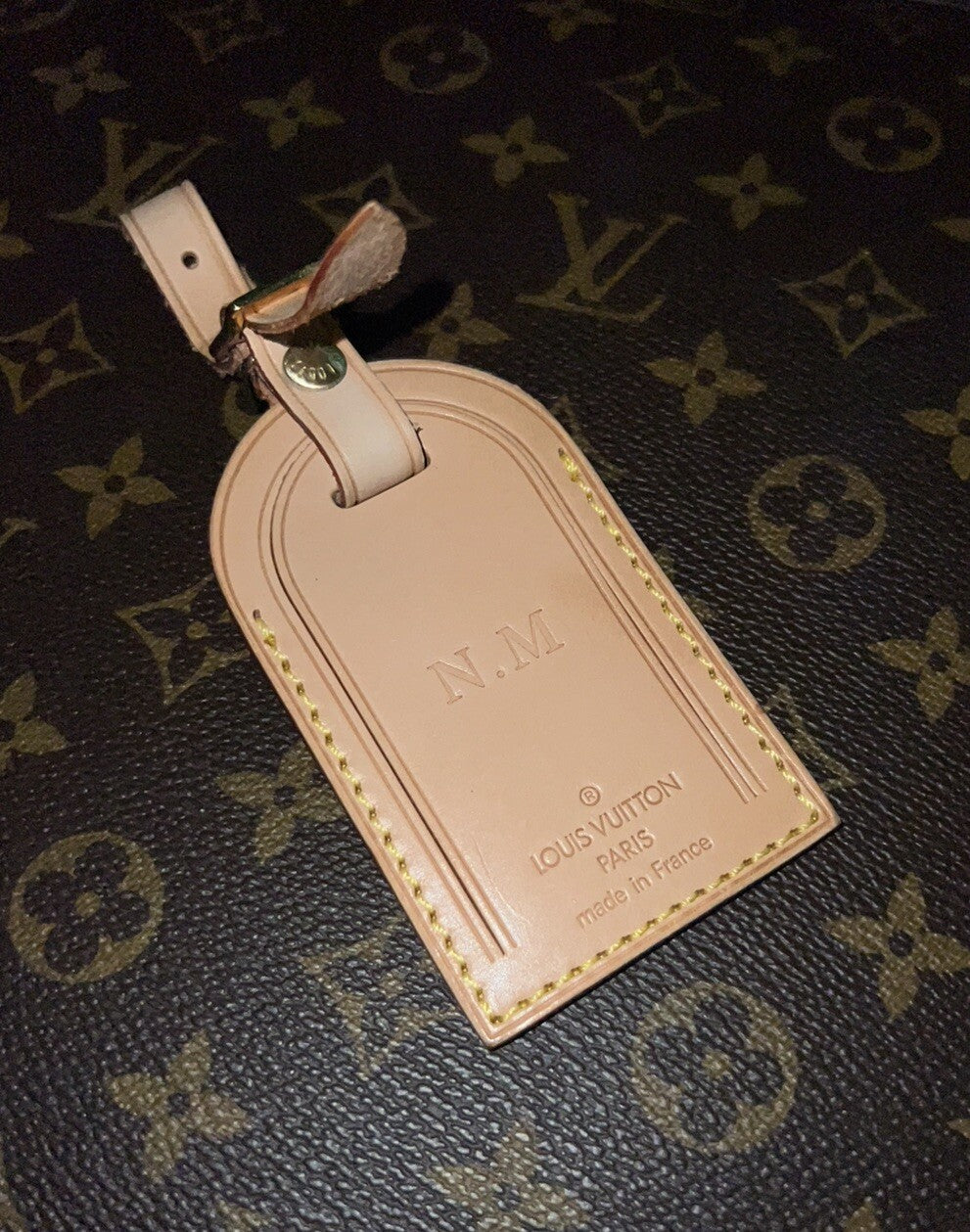 Louis Vuitton ID Tag w/ NM Stamped Initials Goldtone - Natural Vachetta Large