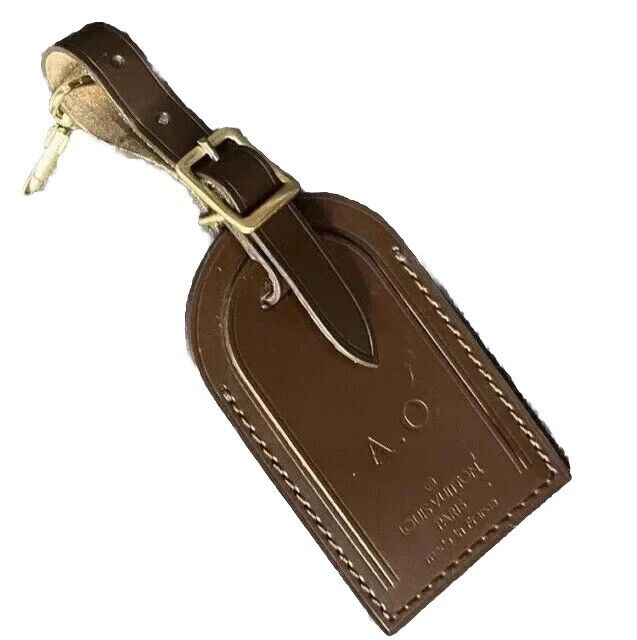 Louis Vuitton Name Tag w/ AO Initials Damier Ebene Luggage Charm