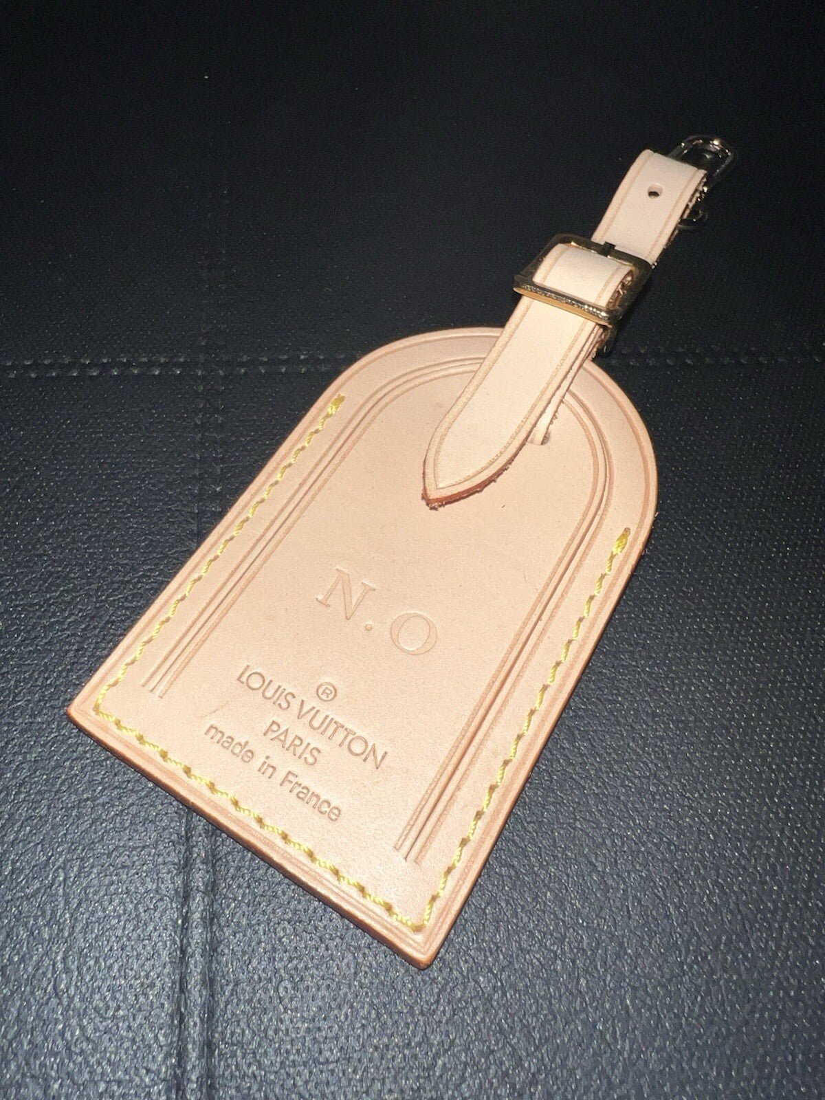 Louis Vuitton ID Name Tag w/ NO Initials Goldtone ON- UEC Beige UEC France