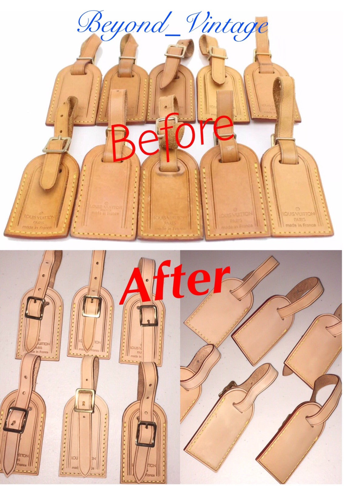 Louis Vuitton Name Tag w/ Strap Small Beige Leather France - 1 Set