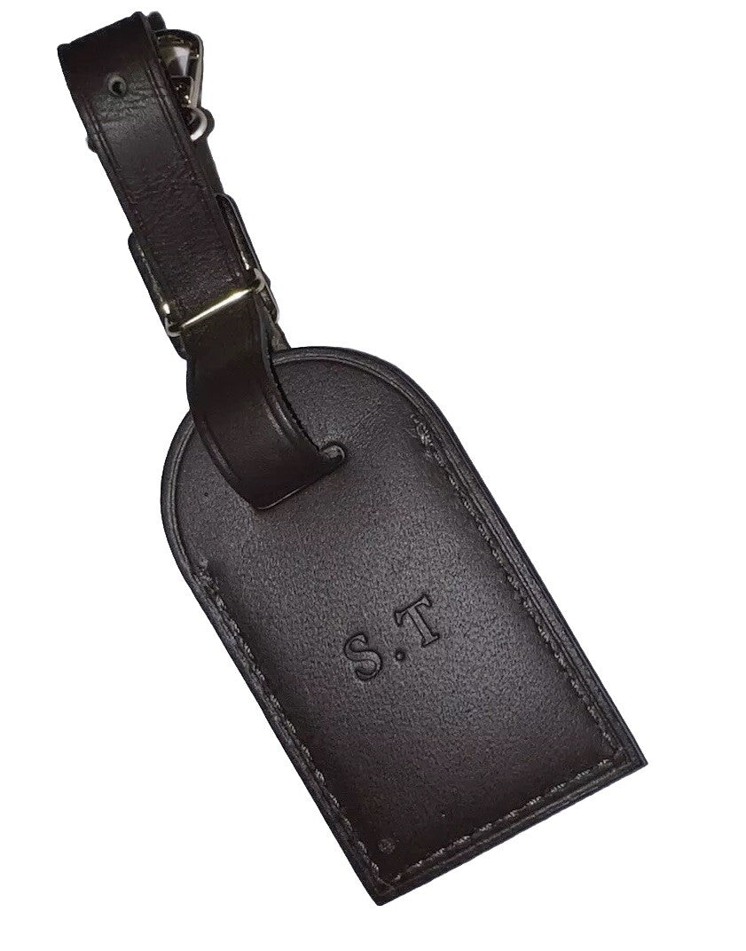 Louis Vuitton ID Name Tag ST Initials Dark Brown Leather TS Goldtone Small