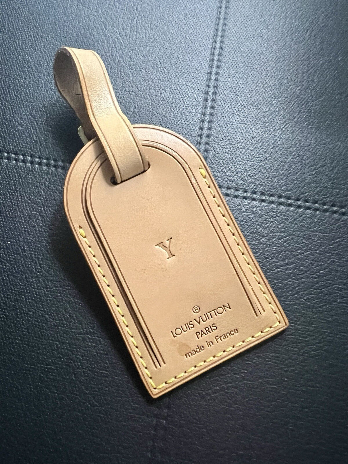 Louis Vuitton ID Name Tag w/ Y  Initials Goldtone - Beige Large France