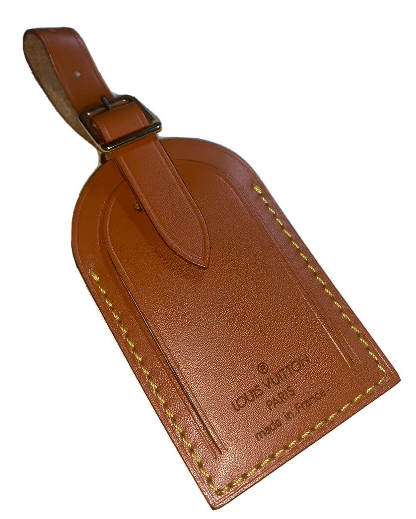 Rare Louis Vuitton Name Tag Cognac Calfskin Leather Large France 🇫🇷