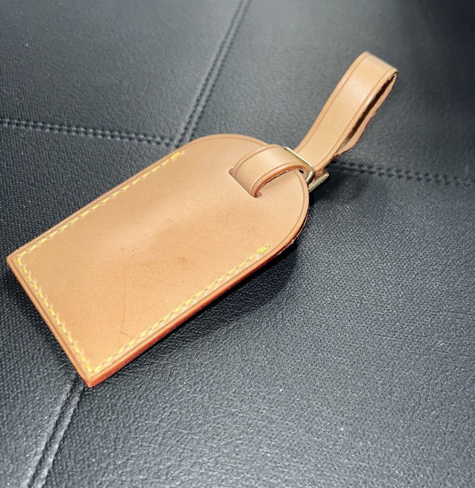 Louis Vuitton ID Name Tag w/ Y Stamped Initials Goldtone - Natural Vachetta