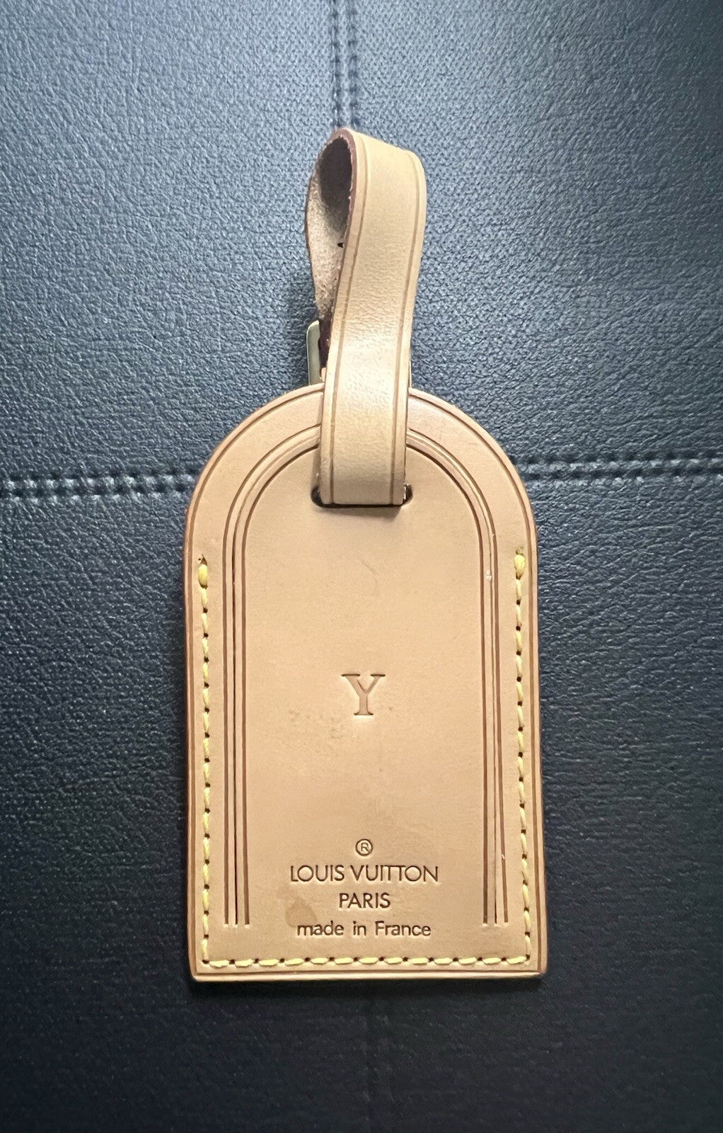 Louis Vuitton ID Name Tag w/ Y  Initials Goldtone - Beige Large France
