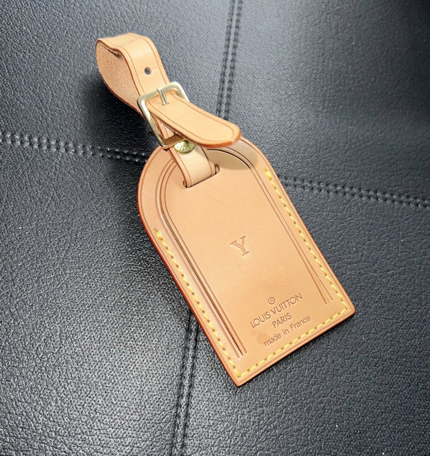 Louis Vuitton ID Name Tag w/ Y  Initials Goldtone - Beige Large France