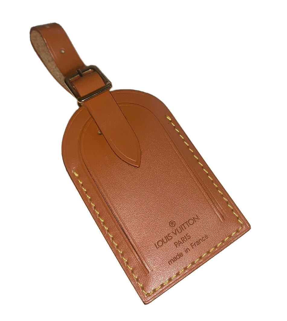Rare Louis Vuitton Name Tag Cognac Calfskin Leather Large France 🇫🇷