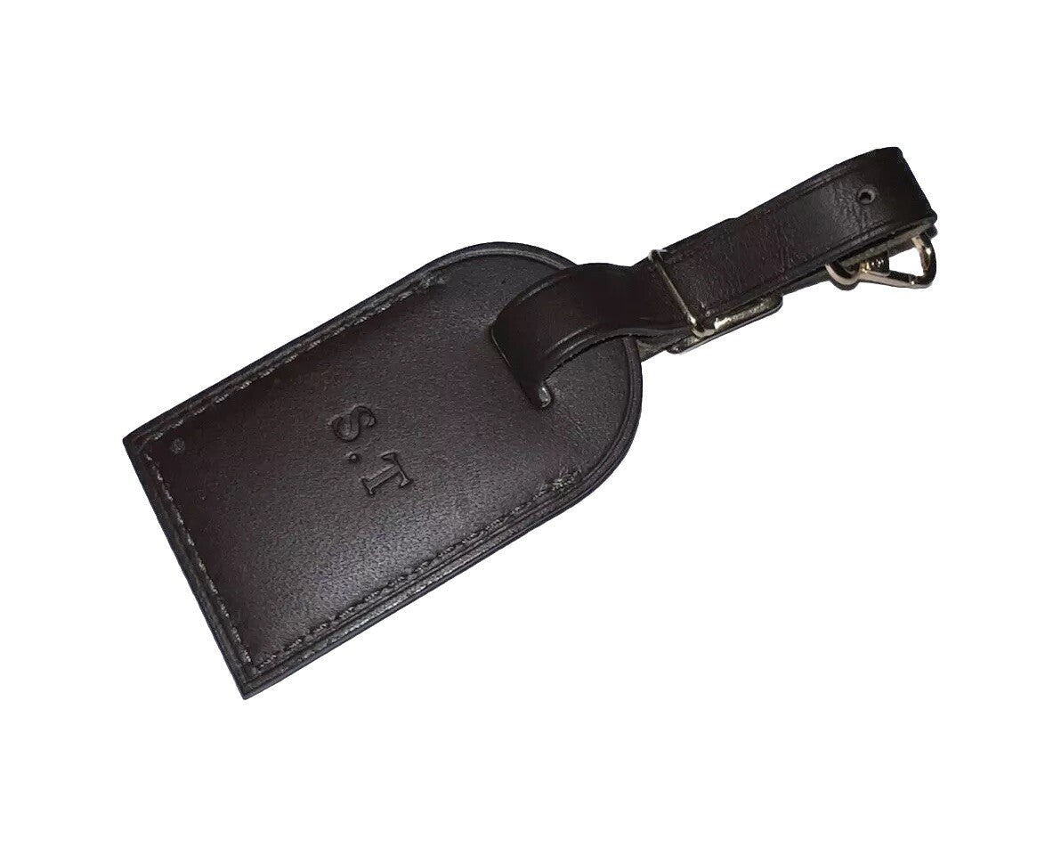 Louis Vuitton ID Name Tag ST Initials Dark Brown Leather TS Goldtone Small