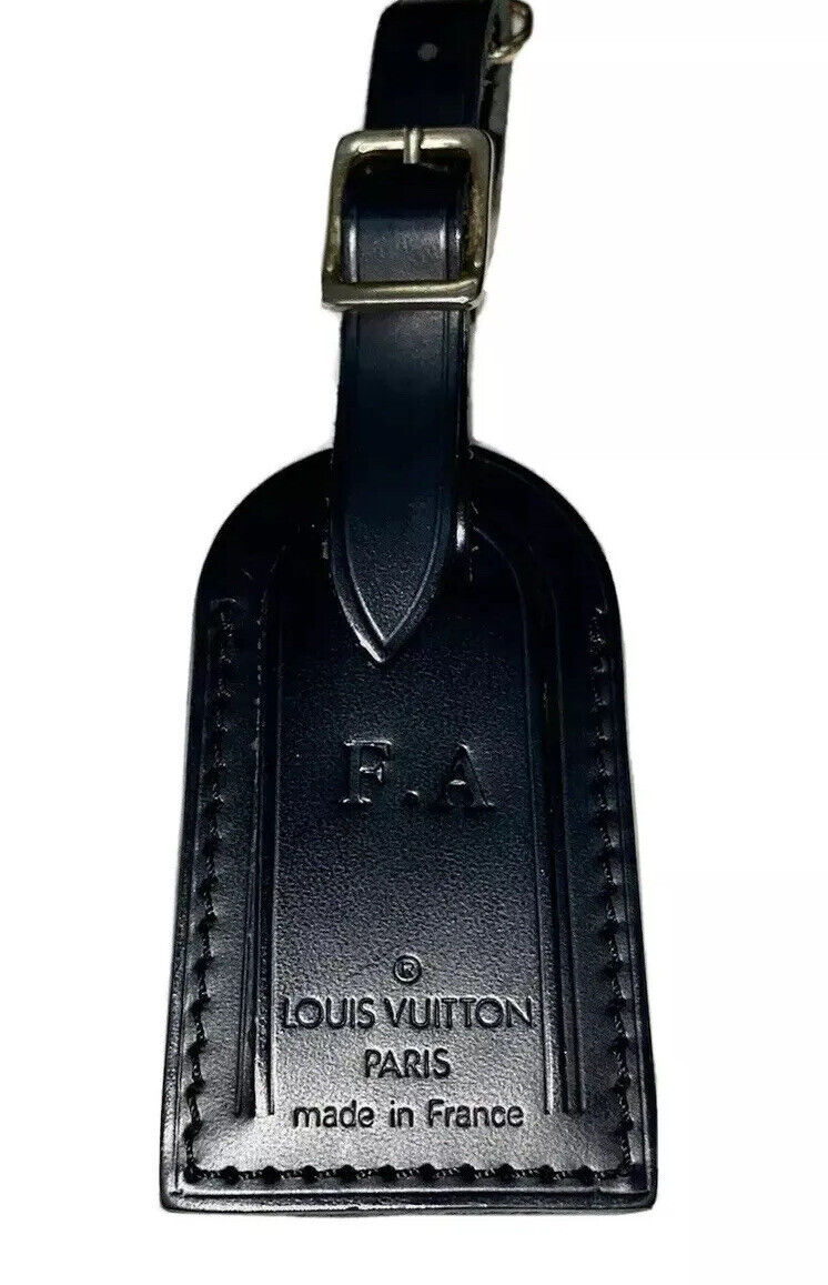 Louis Vuitton Name Tag w/ FA Stamped Black Leather Small Goldtone - France