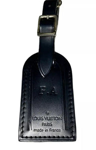 Louis Vuitton Name Tag w/ FA Stamped Black Leather Small Goldtone - France