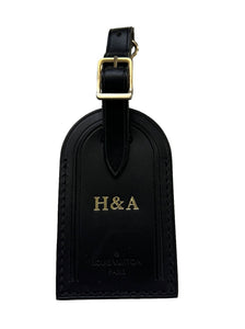 Louis Vuitton Luggage Tag w/ H&A Initials Goldtone HA Black Calfskin