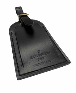 Louis Vuitton Luggage Tag w/ WF Initials Goldtone Black Leather Goldtone