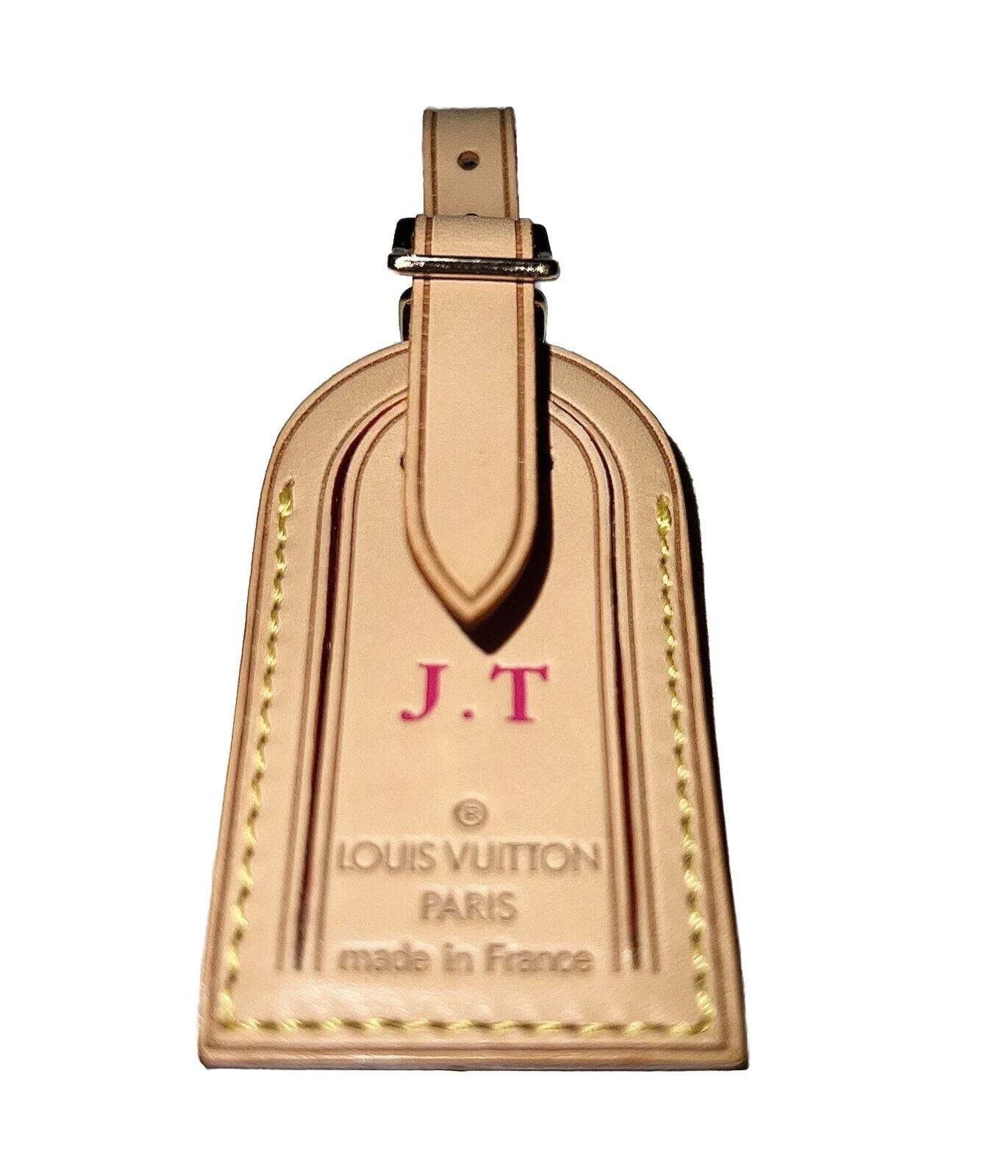 Louis Vuitton Name Tag w/ JT Initials Goldtone - Natural Vachetta Small