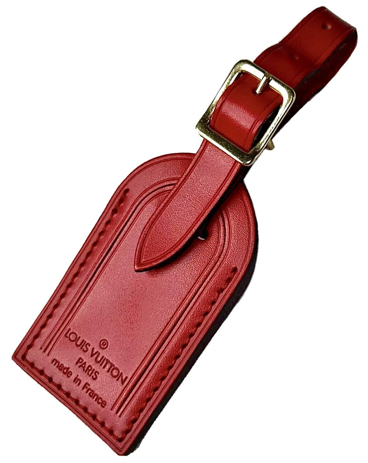 Louis Vuitton Red Leather Name Tag Calfskin Goldtone Metal Small ❤️ - 1 Pc