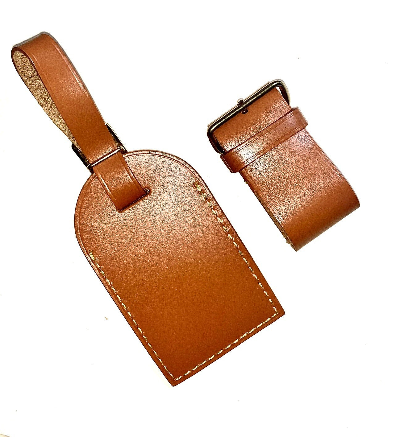 Rare Louis Vuitton Cognac Calfskin Leather Tag w/ Strap 1 Set- France