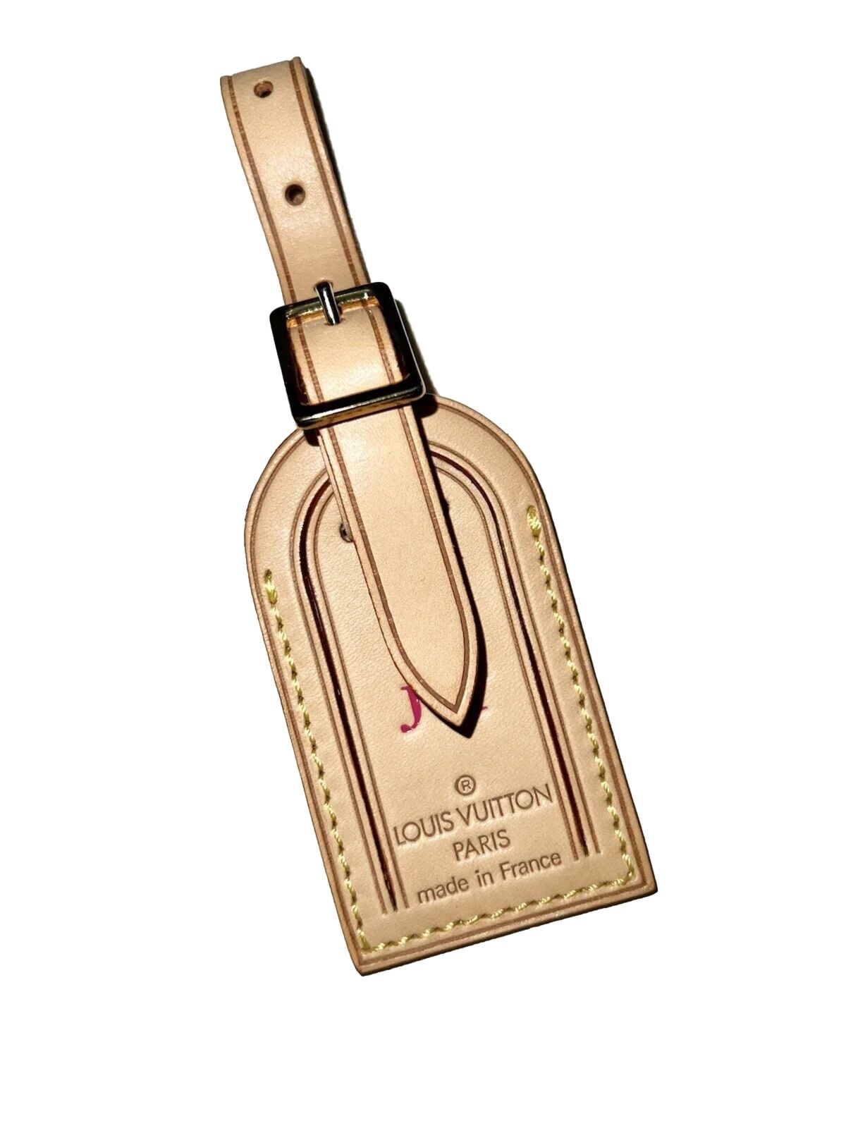 Louis Vuitton Name Tag w/ JT Initials Goldtone - Natural Vachetta Small
