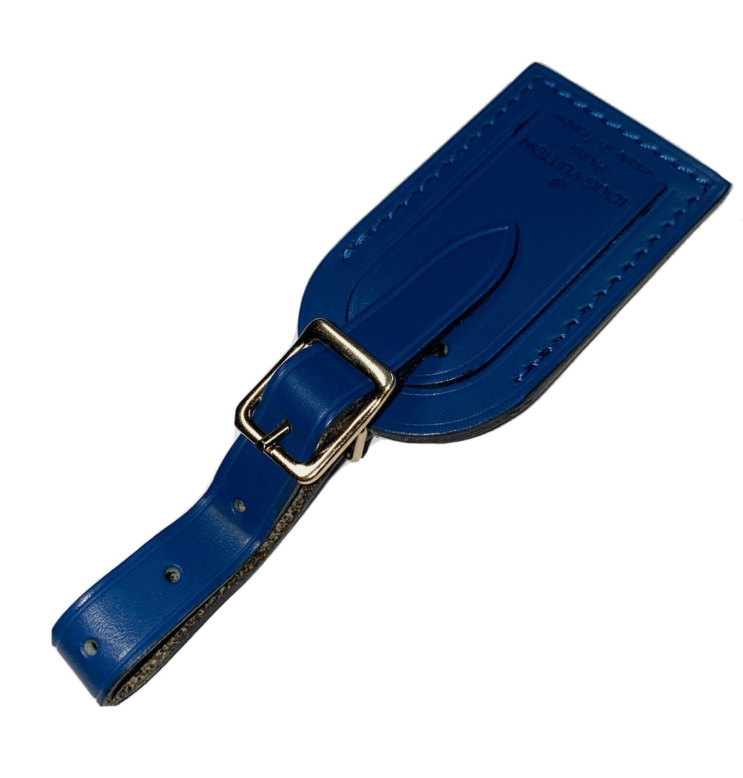 Louis Vuitton Blue Name Tag Small Goldtone Calfskin Leather- 1 pc