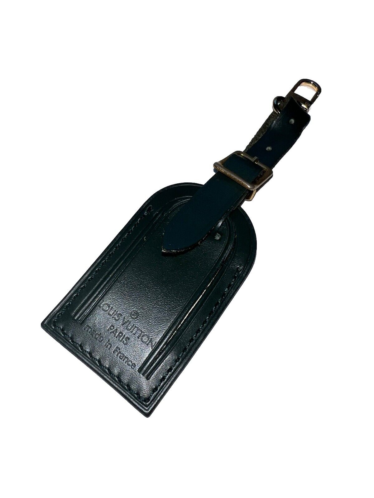 Rare Louis Vuitton Winter Green Leather Name Tag Small Calfskin Goldtone 1