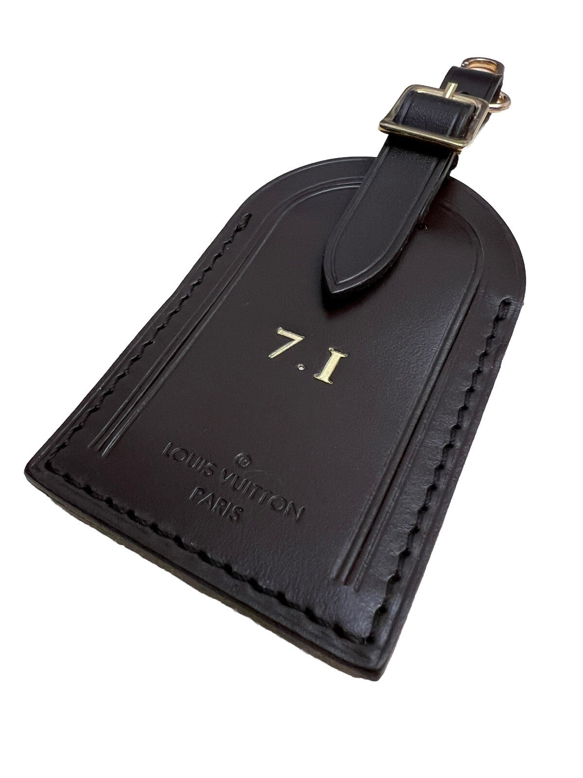 Rare Louis Vuitton # 71 Name Tag Damier Ebene Goldtone UEC