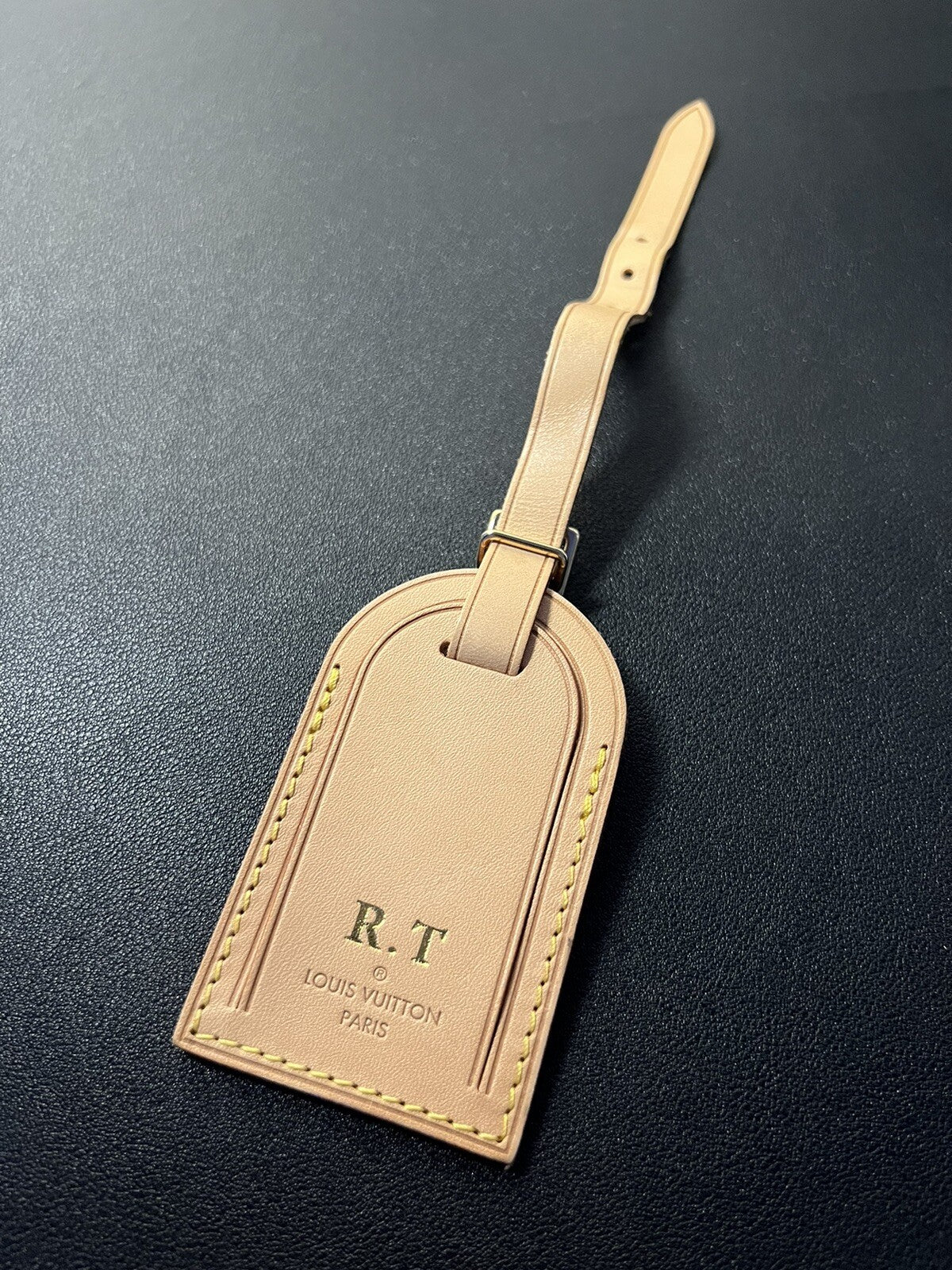 Louis Vuitton Paris ID Name Tag w/ R T Golden Stamp- Natural Vachetta TR Large