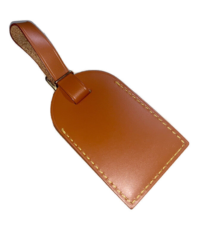 Rare Louis Vuitton Name Tag Cognac Calfskin Leather Large France 🇫🇷