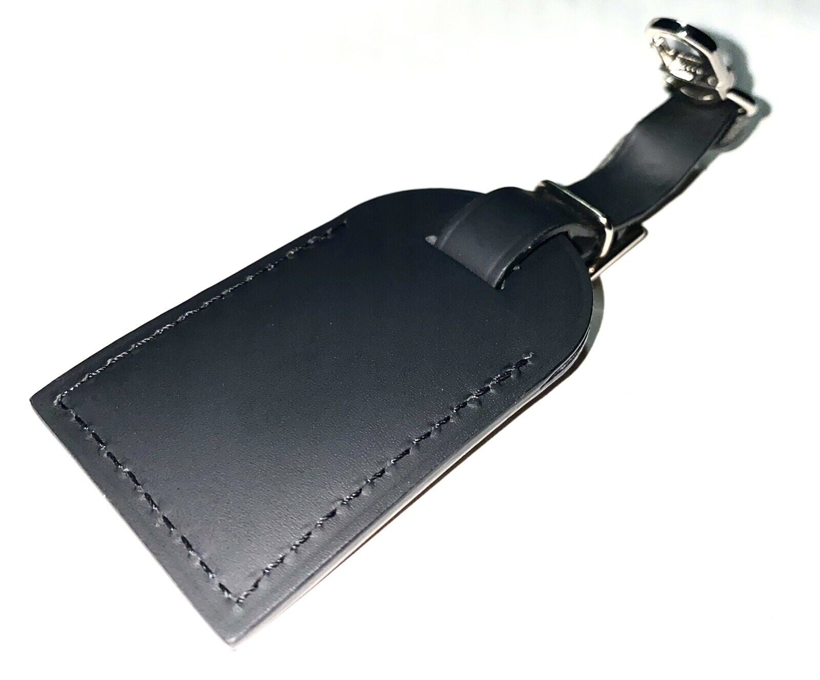 Louis Vuitton Name Tag w/ FA Stamped Black Leather Small Goldtone - France