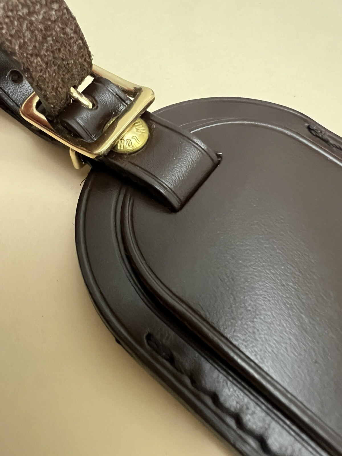 Louis Vuitton # 71 Leather Name Tag Damier Ebene Goldtone UEC
