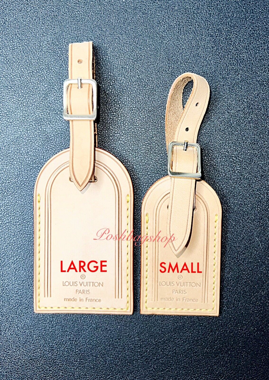 Louis Vuitton Name Leather Tag w/ MO Initials Natural Vachetta Large Authentic