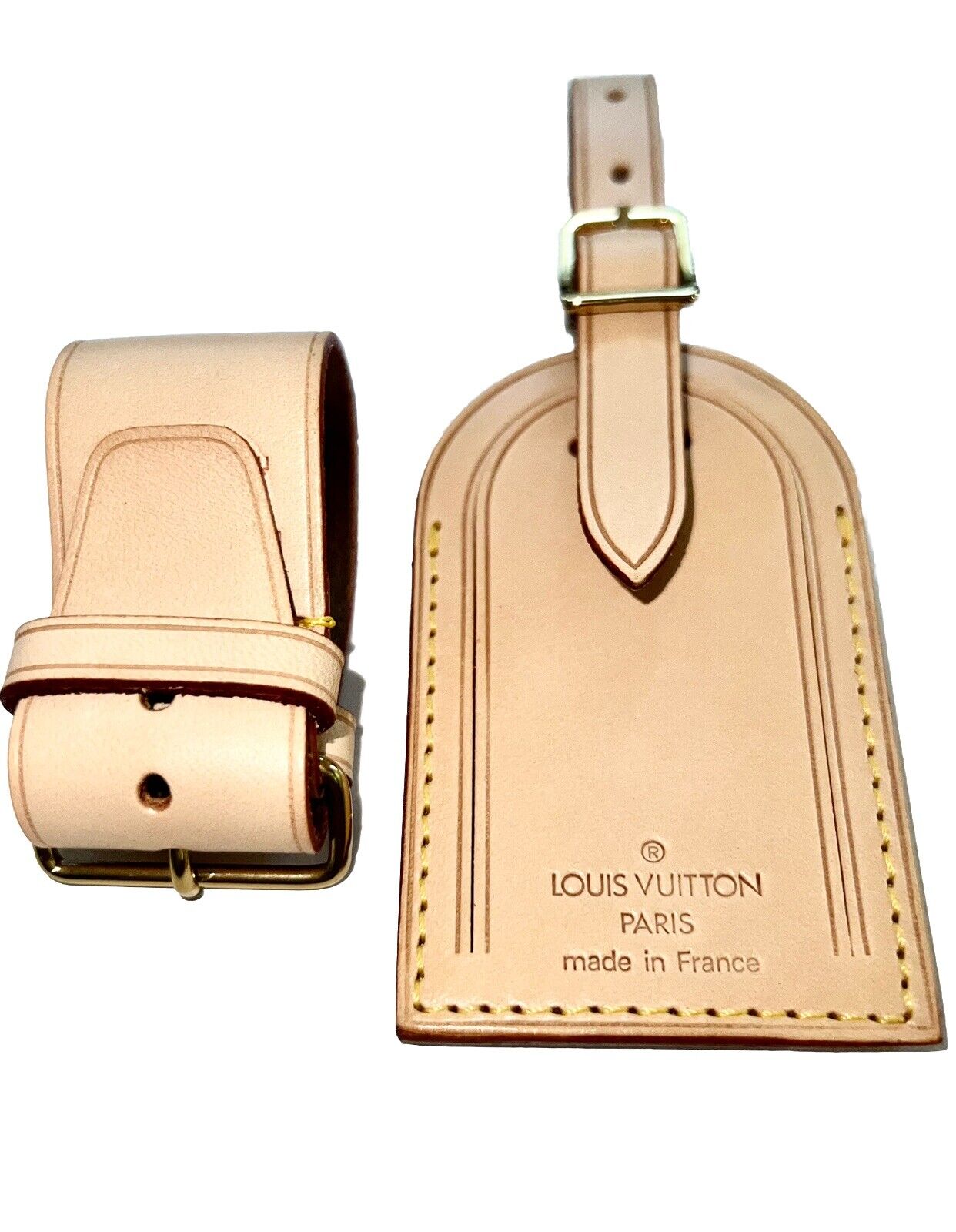 Louis Vuitton Name Tag w/ Strap Natural Vachetta Leather Blank- 002