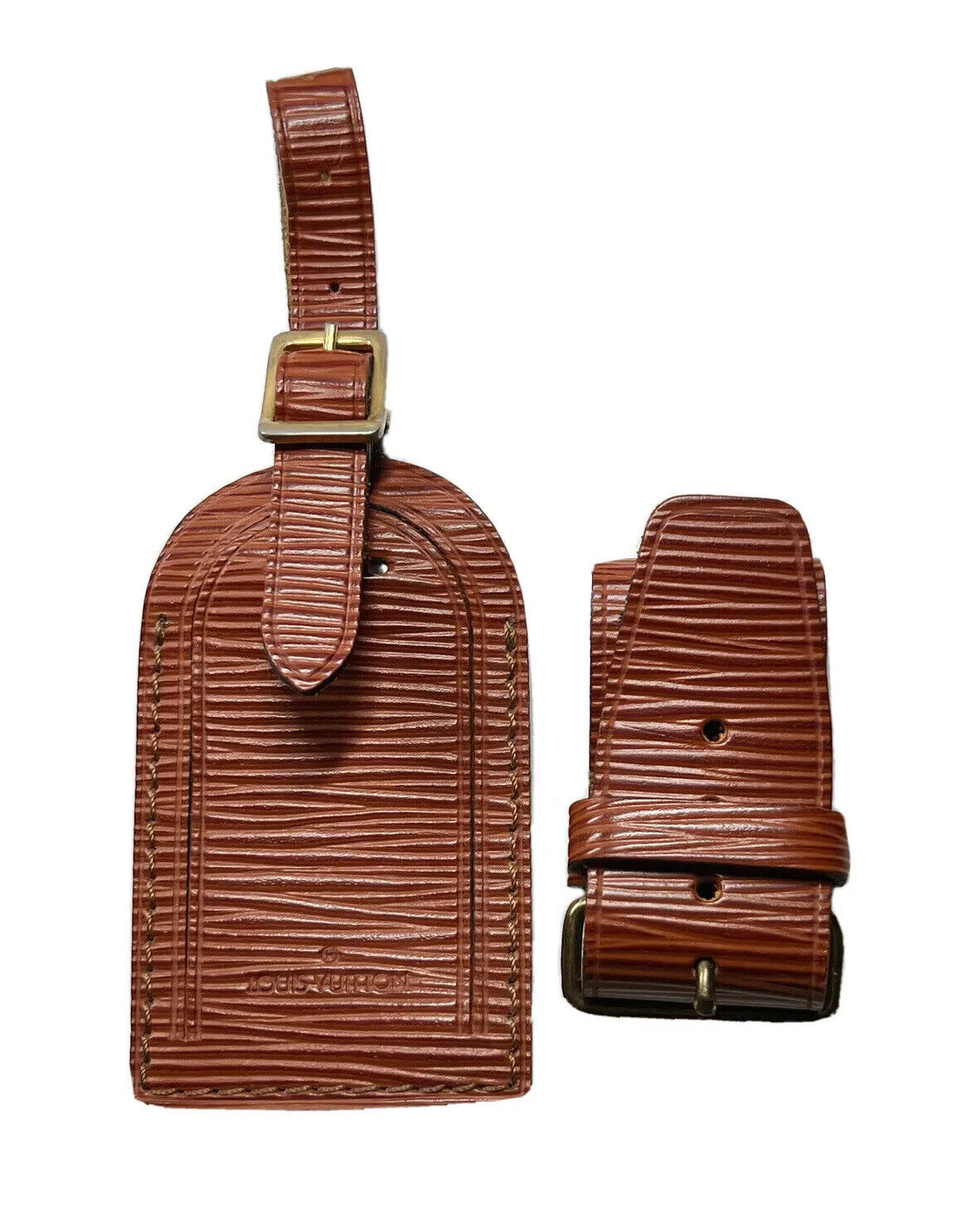 Louis Vuitton Epi Leather  Kenyan Fawn Name Tag w/ Strap Set